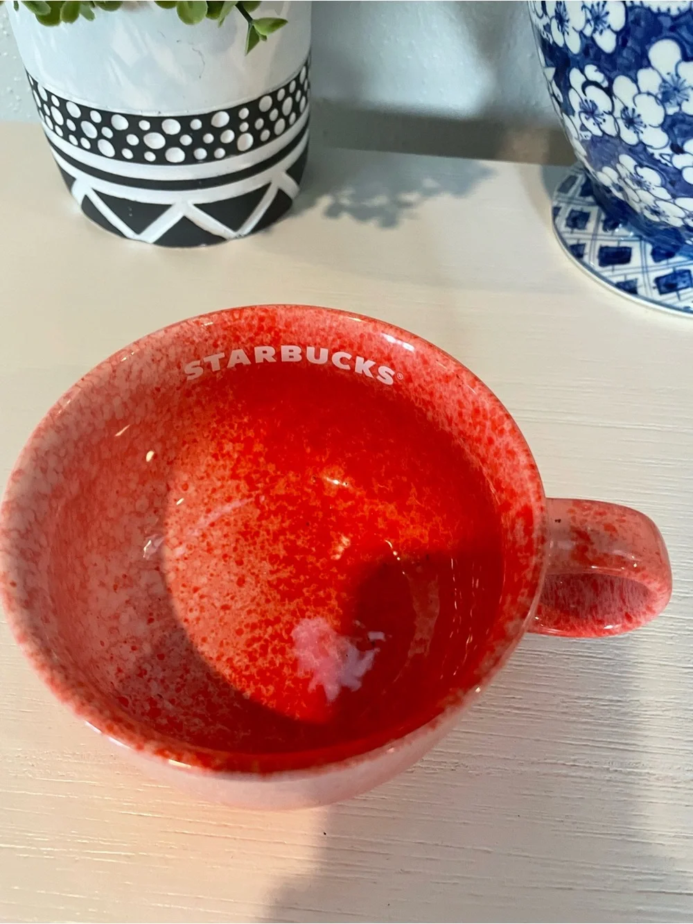 Red Coral White Speckled Ceramic 16 Oz. Starbucks Coffee Soup Cup Mug Bowl